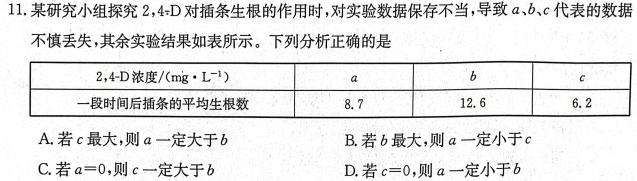 九师联盟2025届高三8月开学考生物