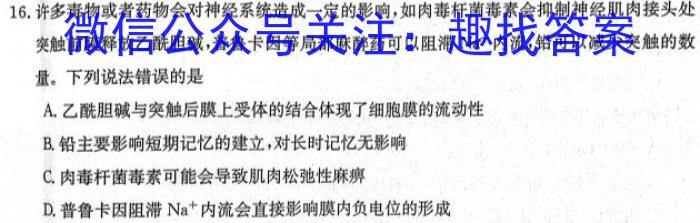 2023-2024学年湖南省高二试卷1月联考(24-328B)生物学试题答案