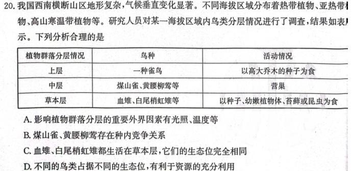 衡水金卷先享题调研卷2024答案新高考(3)生物学部分