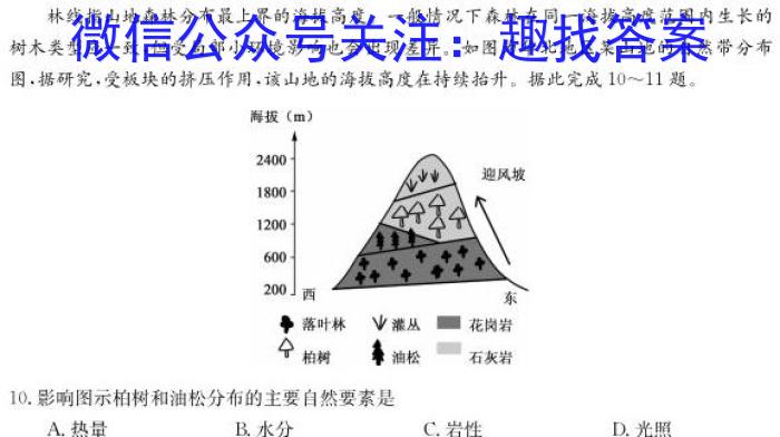 百师联盟 2024届高三信息押题卷(四)4地理试卷答案