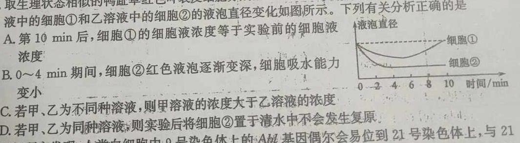 湖南省雅礼中学2024届高三综合自主测试(一)1生物