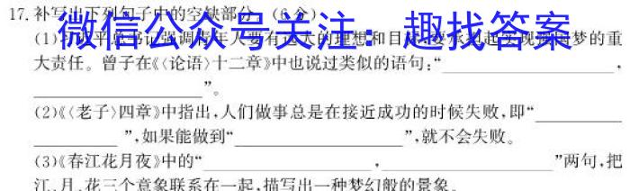 安徽省凤台片区2023-2024学年度第一学期九年级期末教学质量检测语文