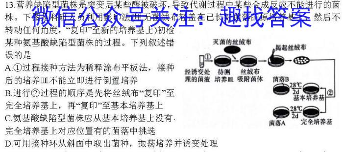 福州市2023-2024学年度第二学期九县（市）一中期末联考（高二）生物学试题答案