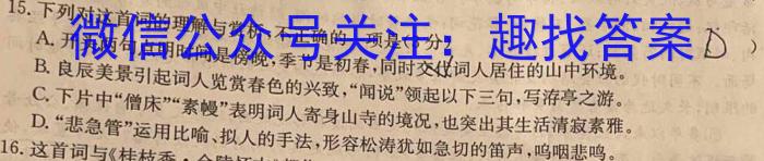 天一大联考·安徽省2023-2024学年度高二年级下学期第一次联考（3月）语文