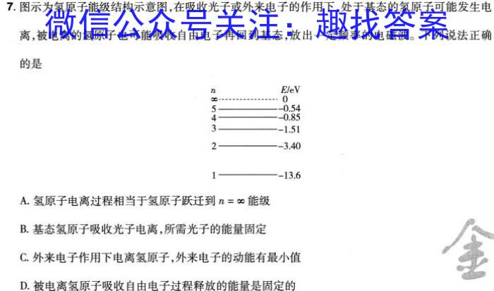 巴蜀中学2024届高考适应性月考卷（九）物理`