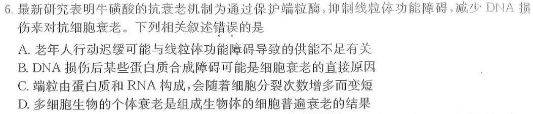 陕西省西咸新区2024年初中学业水平考试模拟试题（二）A生物学部分