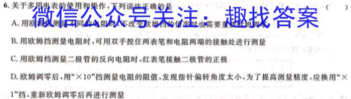 九师联盟 2024-2025学年洛阳强基联盟高一10月联考物理试卷答案