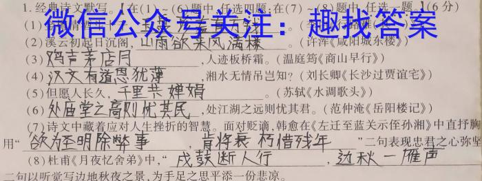 炎德英才 长沙市第一中学2023-2024学年度高二第一学期第一次阶段性考试语文