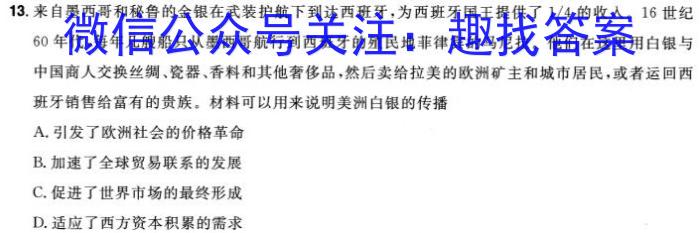 安徽省2023-2024学年度九年级诊断五F历史试卷答案