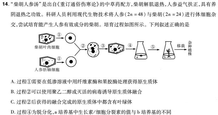 湖北省重点高中智学联盟2023年秋季高一年级12月联考生物学部分