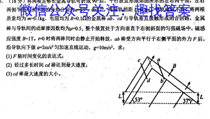 2024届[绥化三模]黑龙江绥化市高三5月联考模拟检测卷物理试题答案