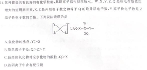 1安徽省2023-2024学年度高一上学期第二次月考（24031A）化学试卷答案