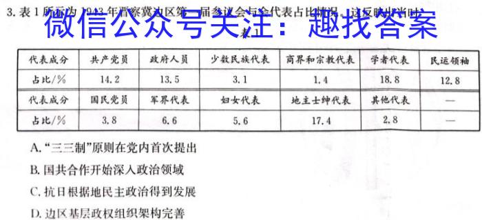 河北省2023-2024学年高二（上）质检联盟第四次月考历史试卷答案