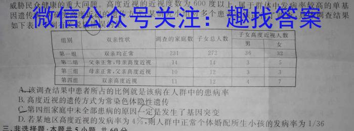 江西省2023-2024学年度七年级下学期第二次阶段性学情评估生物学试题答案