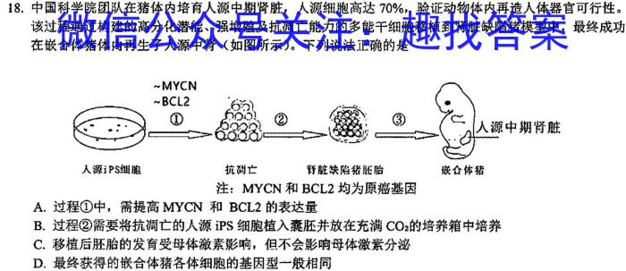 江西省2024届九年级（三）12.27生物学试题答案