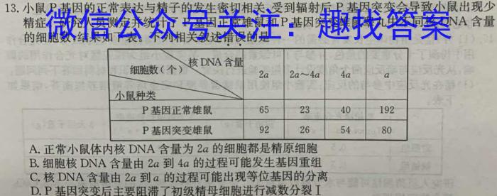 河南省2023-2024学年高三教学质量监测4月联考生物学试题答案