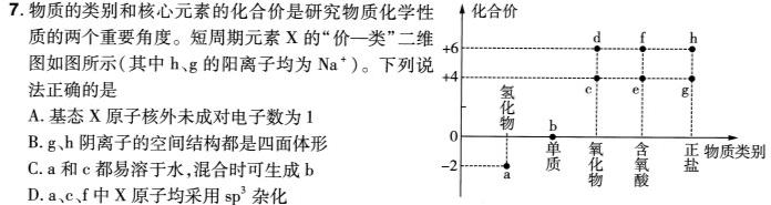 1湘豫名校联考2023年12月高三一轮复习诊断考试（三）化学试卷答案