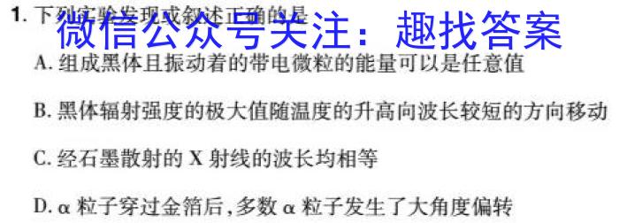 陕西省2024届九年级学业水平质量监测(正方形包菱形)物理试卷答案