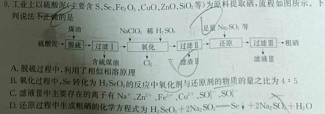 12023-2024年度河南省高三一轮复习阶段性检测(五)5(24-240C)化学试卷答案