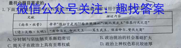 炎德英才大联考 2024年长郡中学2023级高二上学期模块测试&政治