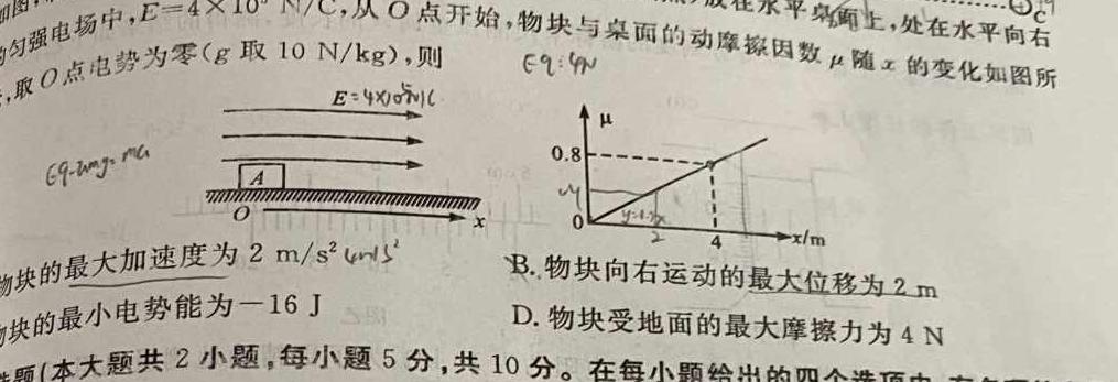  大庆市2025届高三第一次教学质量检测(2024.9)(物理)试卷答案