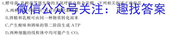 天宏大联考2024年河南省中招第三次模拟考试试卷生物学试题答案