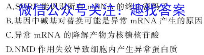 酒泉市普通高中2023~2024学年度第二学期高一期末考试生物学试题答案