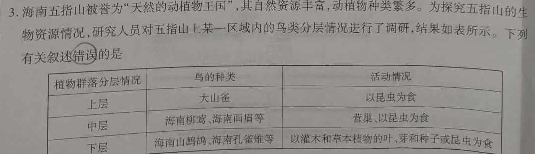 2024届陕西省九年级调考模拟检测卷(24-CZ221c)生物