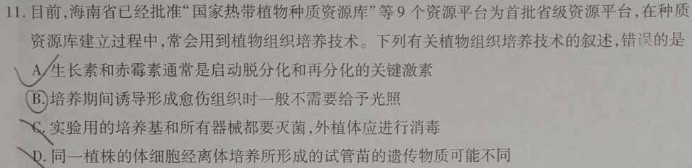 2024届智慧上进 名校学术联盟·高考模拟信息卷押题卷(十一)11生物学部分