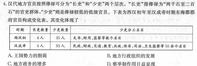 河北省2024年九年级4月模拟(四)历史