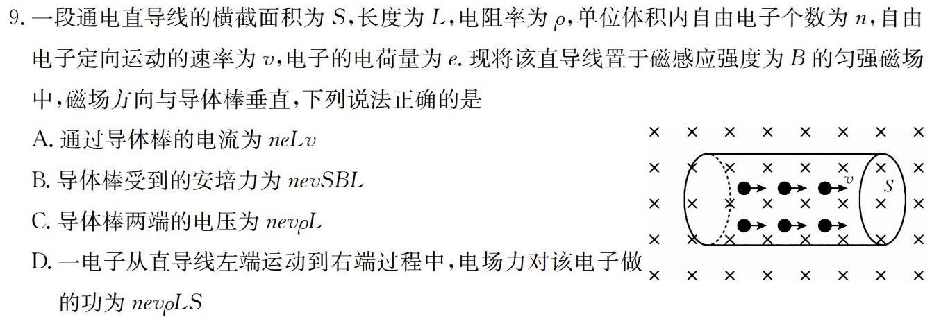 湖南省2025届雅礼中学高三综合自主测试(9月)(物理)试卷答案