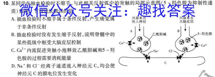 河南省24届九年级综合素养质量调研（1月）生物学试题答案