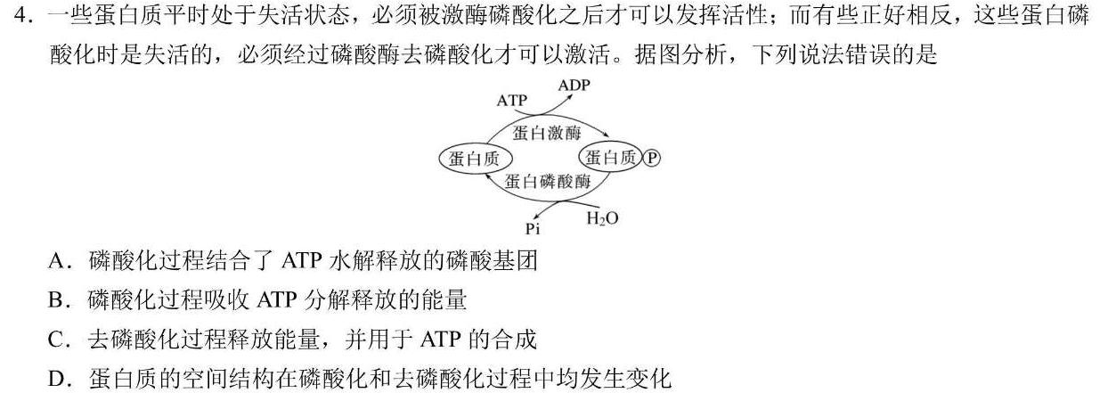 福建省部分学校2024年春季高三入学联考生物学部分