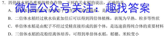 九师联盟 2024届高三2月质量检测生物学试题答案