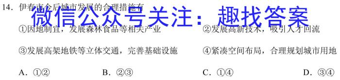 安徽省2024年九年级监测试卷(5月)地理试卷答案