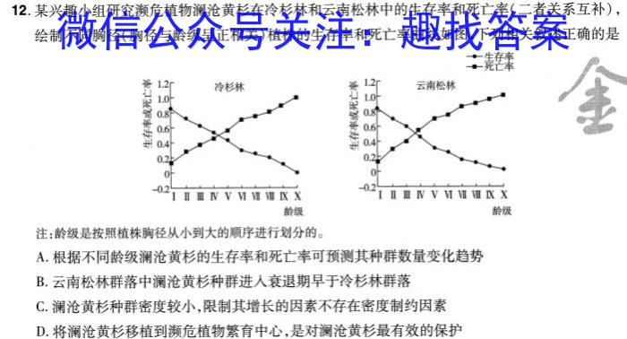 青桐鸣 2024届普通高等学校招生全国统一考试 青桐鸣大联考(高三)(4月)生物学试题答案