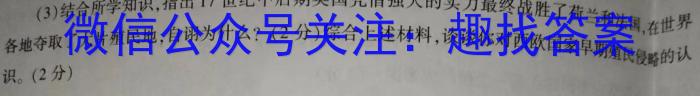 陕西省榆阳区2023-2024学年度第一学期九年级期末检测A历史试卷答案