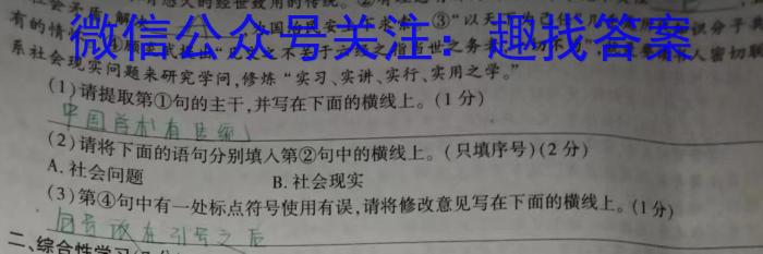 安徽省2023-2024学年度七年级第二学期阶段练习（期中）语文