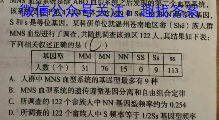 2024普通高等学校招生全国统一考试·名师原创调研仿真模拟卷(六)6生物学试题答案