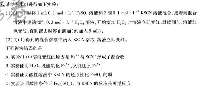 1天一大联考2024届高考全真模拟卷(新高考)(湖南专版)(一)化学试卷答案