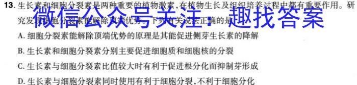 陕西省2024年普通高等学校招生全国统一考试 模拟测试(三个黑三角)生物学试题答案