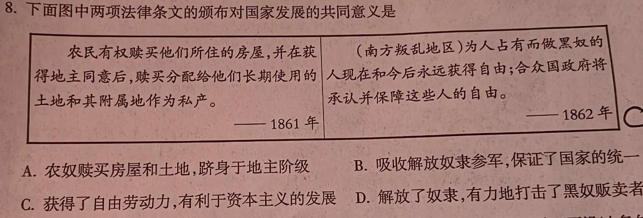 2024年安徽省中考学业水平检测·试卷(A)历史