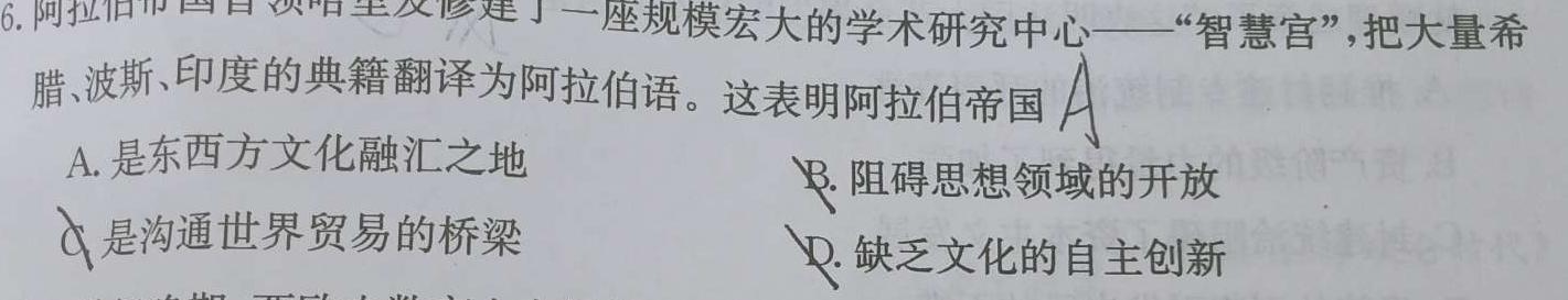 青海省格尔木市2024届高三第二次三校联考(24544C)历史