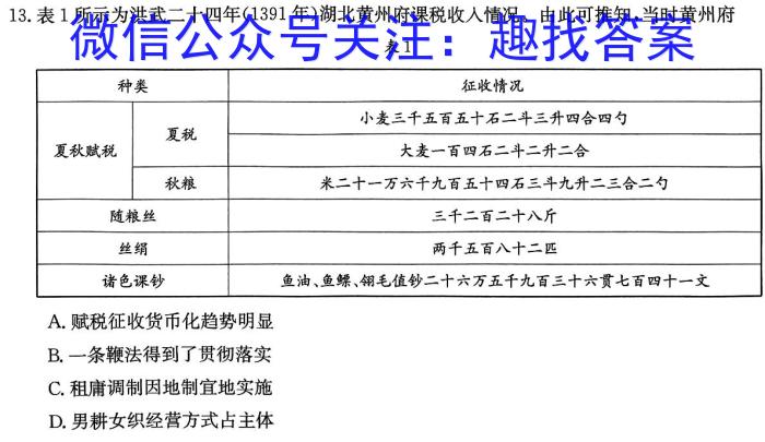 湖南省2023学年下学期高一12月联考历史试卷答案