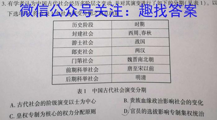 陕西省2023-2024学年高二年级教学质量监测(24-316B)历史试卷答案