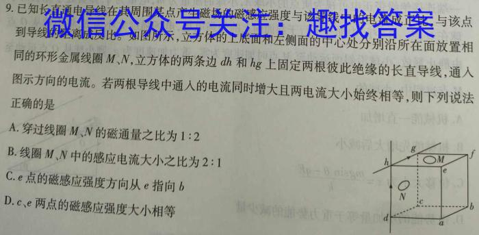 金科大联考·山东省2024届高三4月质量检测物理试卷答案