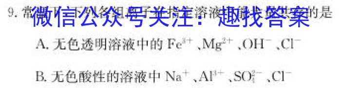 jZ-1陕西省汉中市2023-2024学年度第一学期九年级阶段测试（二）化学试卷答案
