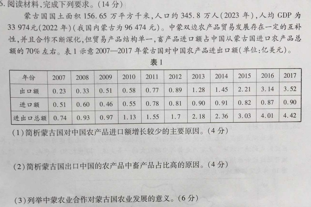 内蒙古赤峰市2024届高三上学期期末考试地理试卷l
