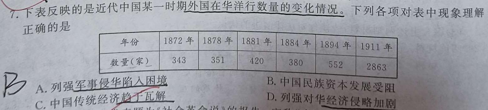 [今日更新]超级全能生·名校交流2024届高三第三次联考(4189C)(1月)历史试卷答案