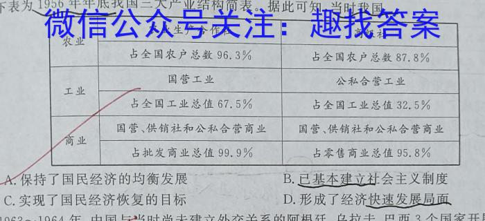 2023-2024学年高三试卷1月百万联考(汽车)历史试卷答案